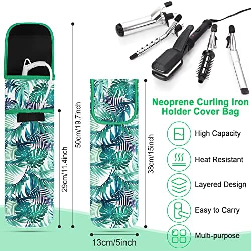 Shappy 2 Pieces Flat Iron Case Heat Resistant Travel Bag Hot Curling Iron Case Cover Holder Neoprene Straightener Holder and Silicone Hot Tools Flat Travel Sleeve(Frond Style)