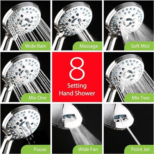 Hotel Spa AquaCare for California As-Seen-On-TV High Pressure Handheld Rain 50-mode 3-way Shower Head Combo with Adjustable Arm, Anti-clog Jets, Tub & Pet Power Wash, 6 ft. Stainless Steel Hose