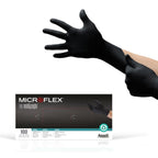 Ansell MICROFLEX MidKnight MK-296 Disposable Nitrile Gloves for Automotive, Law Enforcement w/ Full Texture - Large, Black (Box of 100)