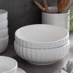 DOWAN 9.8'' Serving Bowls, 86 oz Large Salad Bowl, Ceramic Serving Dishes, Set of 2, Pumpkin Shape for Christmas, Entertaining, Party, Kitchen, Dinner, Banquet, Housewarming Gift, White