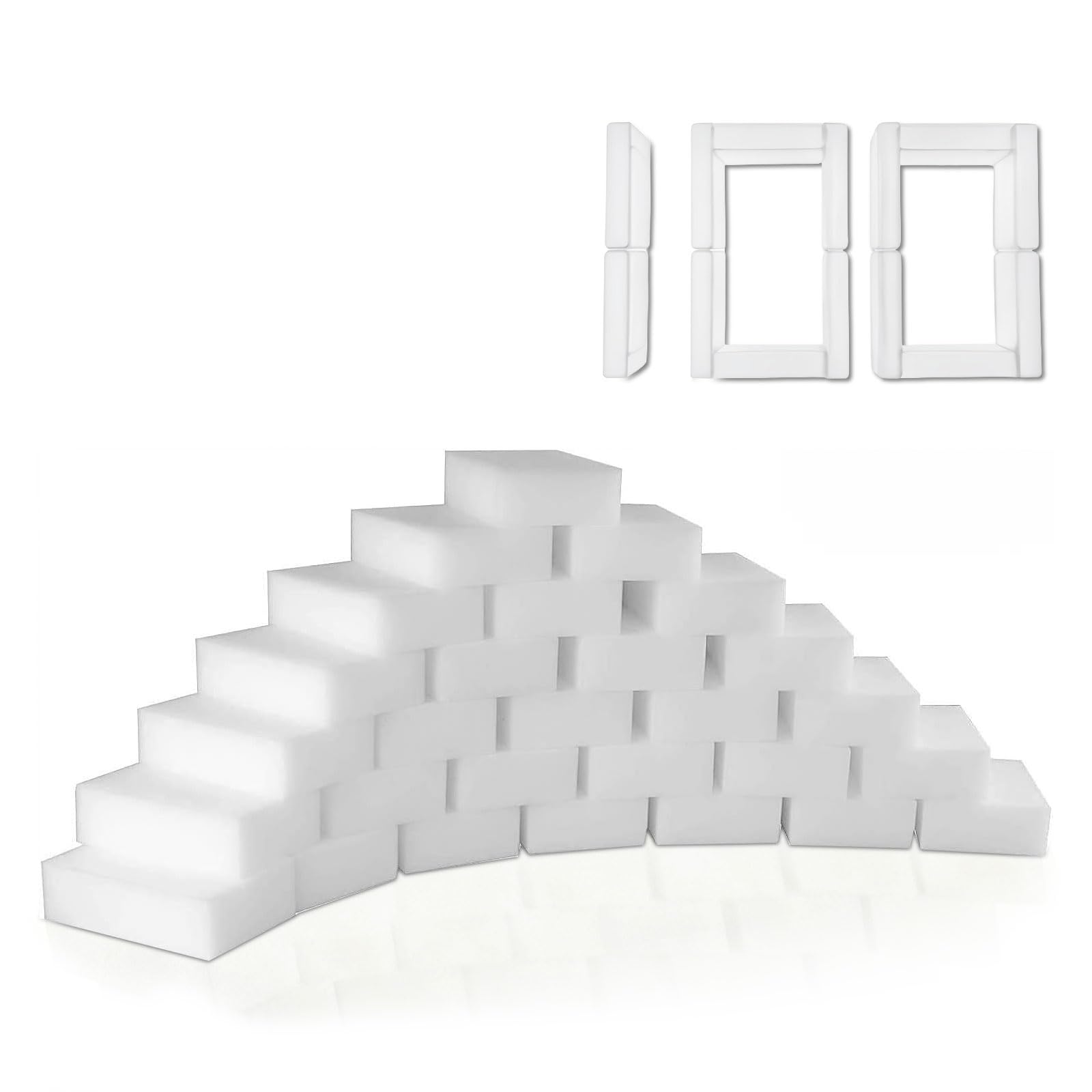Magic Melamine Sponge Eraser, GRS Certified 100 Pack Magic Cleaning Erasers in Bulk No Scratch & Super Absorbent, Multi-Functional Melamine Foam Sponges for Bathroom Window Shoes Kitchen