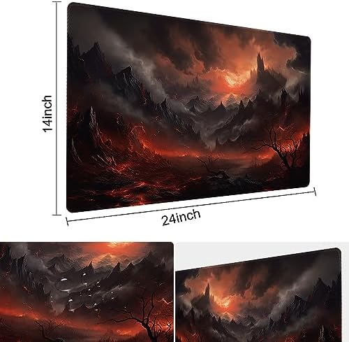 MTG Playmat Size 24x14in Free Storage Bags Non-Slip Backing Printing, Ideal for Card Game Enthusiasts TCG Playmat (No with Zone,Burning Village)