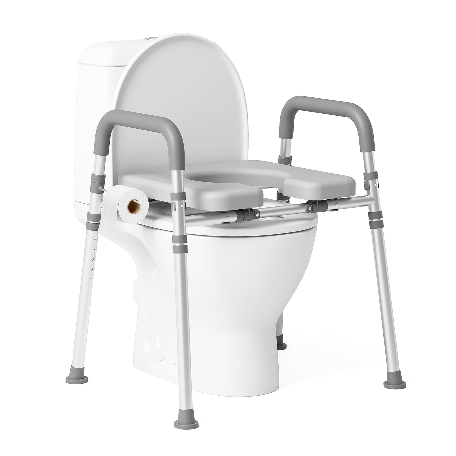 Loyoda Toilet Seat Risers for Seniors, Raised Toilet Seat with Padded Handles & Seat, 400 LBS Raised Toilet Seat with Adjustable Height & Width for Pregnant, Disabled, Handicapped,(Gray)