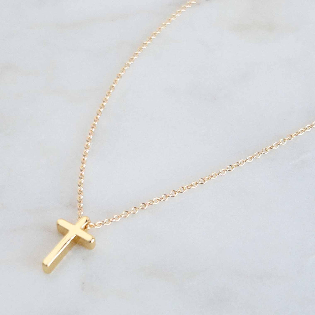 Austin Down to Earth Gold Cross Necklaces for Women, 14k Gold Filled Chain, Dainty Tiny Small Pendant, Christian Gift for Baptism Confirmation Graduation (16-18 inches, adjustable)