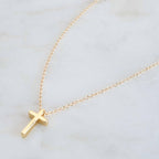 Austin Down to Earth Gold Cross Necklaces for Women, 14k Gold Filled Chain, Dainty Tiny Small Pendant, Christian Gift for Baptism Confirmation Graduation (16-18 inches, adjustable)