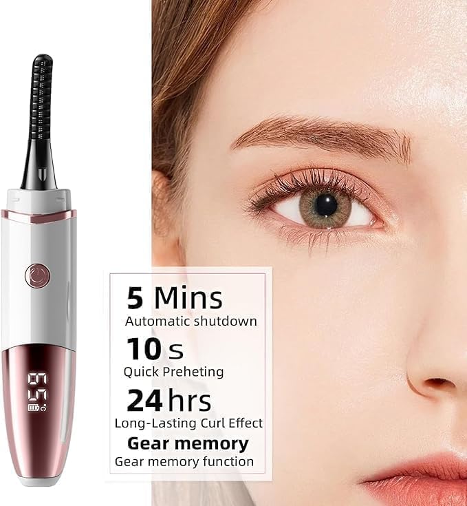 Heated Eyelash Curlers - Fast Heat up Within 10s - 24 Hours Long Lasting - Rechargeable Electric Eyelash Curler with Type-C, with 4 Heating Modes Anti-Burn Mini Lash Curler with LED Display-White-05