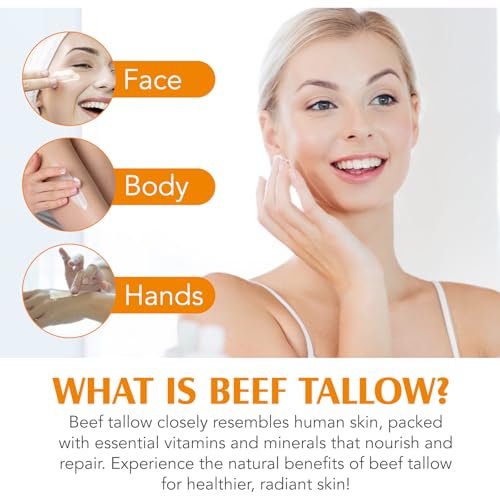 Beef Tallow for Skin, Beef Tallow for Face, Organic Beef Tallow Face Moisturizer, Natural Tallow and Honey Balm, Pure Beef Tallow Moisturizer Body, Grass Fed Beef Tallow, All Skin Types 4.2 Oz