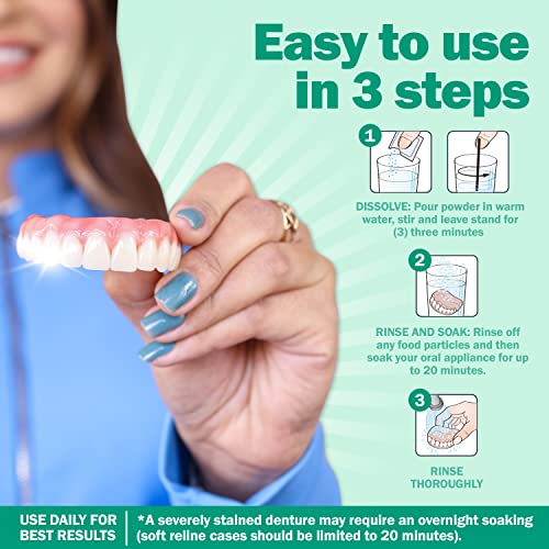 Protech Denture Cleaner (180 Days) Denture Cleanser for Retainers, Mouthguards, and Dentures, Nicotine and Coffee Stains Cleaner, Powder, 6-Month Supply