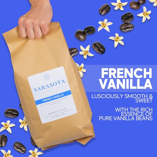 Sarasota Coffee Whole Bean French Vanilla | Medium Roast Gourmet Flavored Coffee Beans | Low Acid, Mold Free, Specialty Grade Bulk Coffee Beans | 5lb (80 oz)