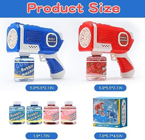 EagleStone 2 Bubble Guns Machine for Kids,8 Hole Light Up Bubble Maker with 4 Refill Solution and 10 Bubble Concentrate for Toddlers,Party Favors Birthday Fun Gifts for Girl Boy Outdoor Toy