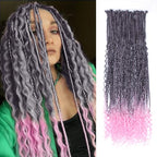 Single Dreadlock Extensions,24 Inch 30Stands Natural Black to Pink Dreads Set Synthetic Boho Braids Curly Hippie Style Dreads Handmade Dreads(24Inch Boho-30Stands,1B/Pink）