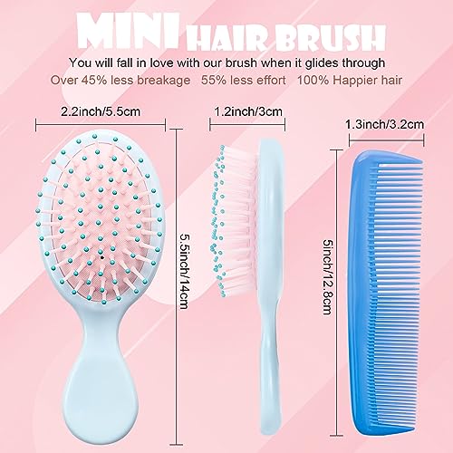 ANSLCA Bulk Mini Brush Set - 28 Pack: 14 Travel Mini Brushes + 14 Wide Detangling Mini Combs for Wet/Dry Hair (Stylish Colorful)