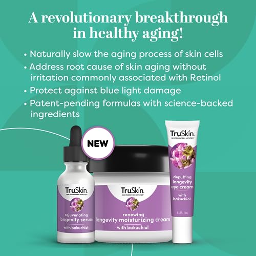 TruSkin Longevity Eye Cream – Caffeine Eye Cream with Bakuchiol, Lingonberry Stem Cells & Green Coffee Bean – Healthy Aging Gentle Retinol Alternative, Puffiness, Dark Circles, 0.5 fl oz