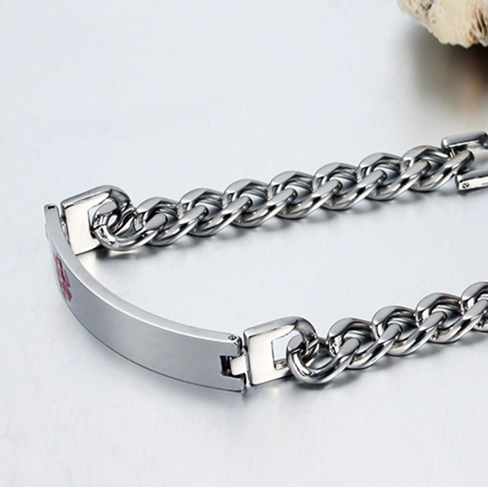 Giftider Custom Medical Alert Bracelet Engraved Emergency ID Stainless Steel Bracelets for Adults Men Women 7.5-8.5-9.8 Inch