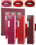 Matte Liquid Lipstick Set-3Pcs High Pigmented Lip Stain Tint,Matte Velvet Lip Gloss,Up to 16H Wear Lipgloss,Long Lasting Waterproof Non-Stick Tinted Lipstain,Women‘s Day Makeup Gift Kit for Women-SetB