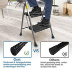2 Step Ladder, GOLYTON 2 Lightweight Folding Step Stool with Wide Anti-Slip Pedal and Comfort Handgrip, Lightweight 500 lbs Portable Steel Ladder Multi-Use Household and Office, Grey