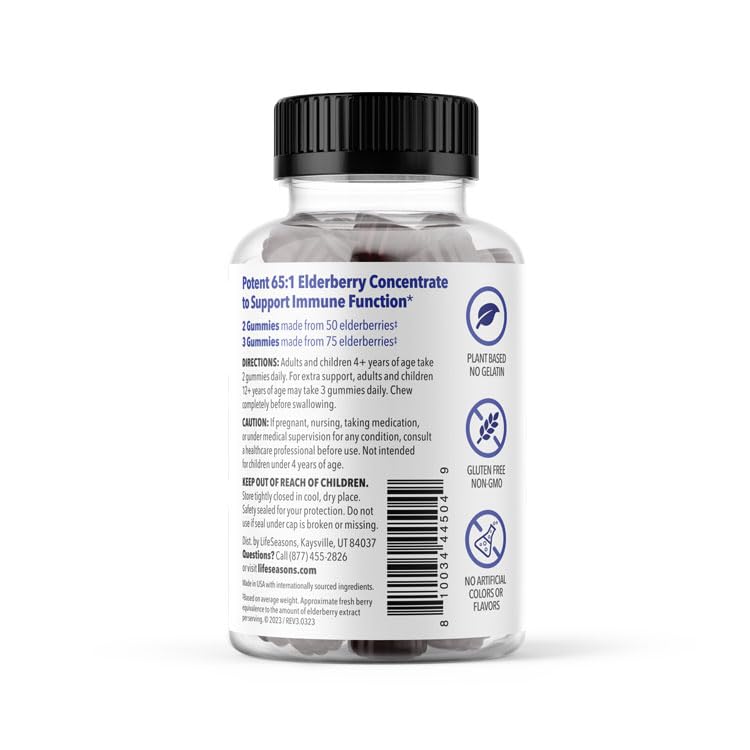 LifeSeasons Clinical Immunity - Elderberry Gummies - Supports a Healthy Immune System - 25 Elderberries Per Gummy - Maltodextrin-Free - Vitamin C, Vitamin D3, Zinc & Elderberry Extract - 75 Gummies