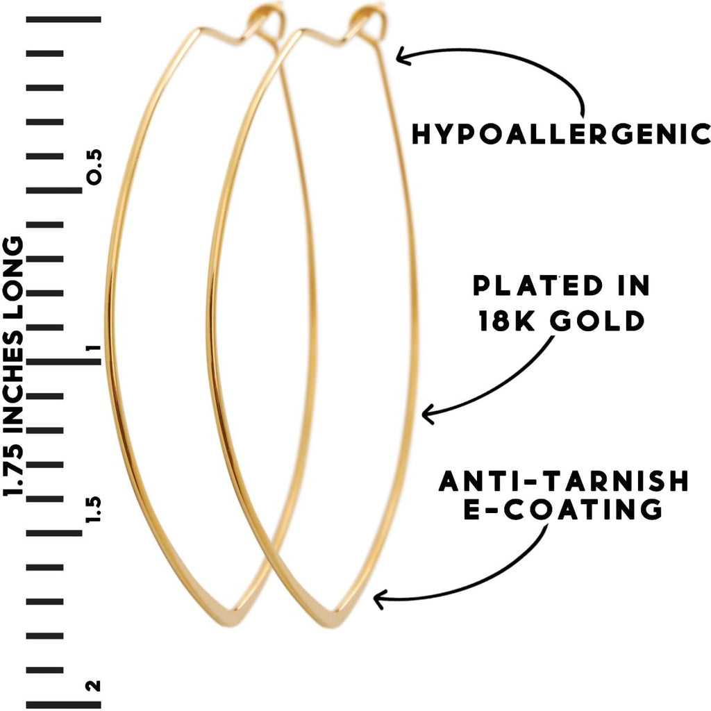 Geometric Marquise Threader Hoops - 18K Gold Plated Hoop Earrings for Women