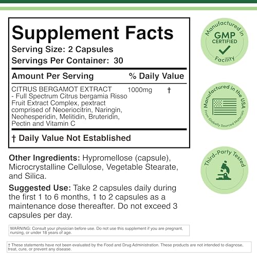 Citrus Bergamot Supplement, 1000mg, 60 Capsules - Supports Healthy Cholesterol & Triglyceride Levels - 1,000mg Servings (Bergamonte Standardization) by Double Wood