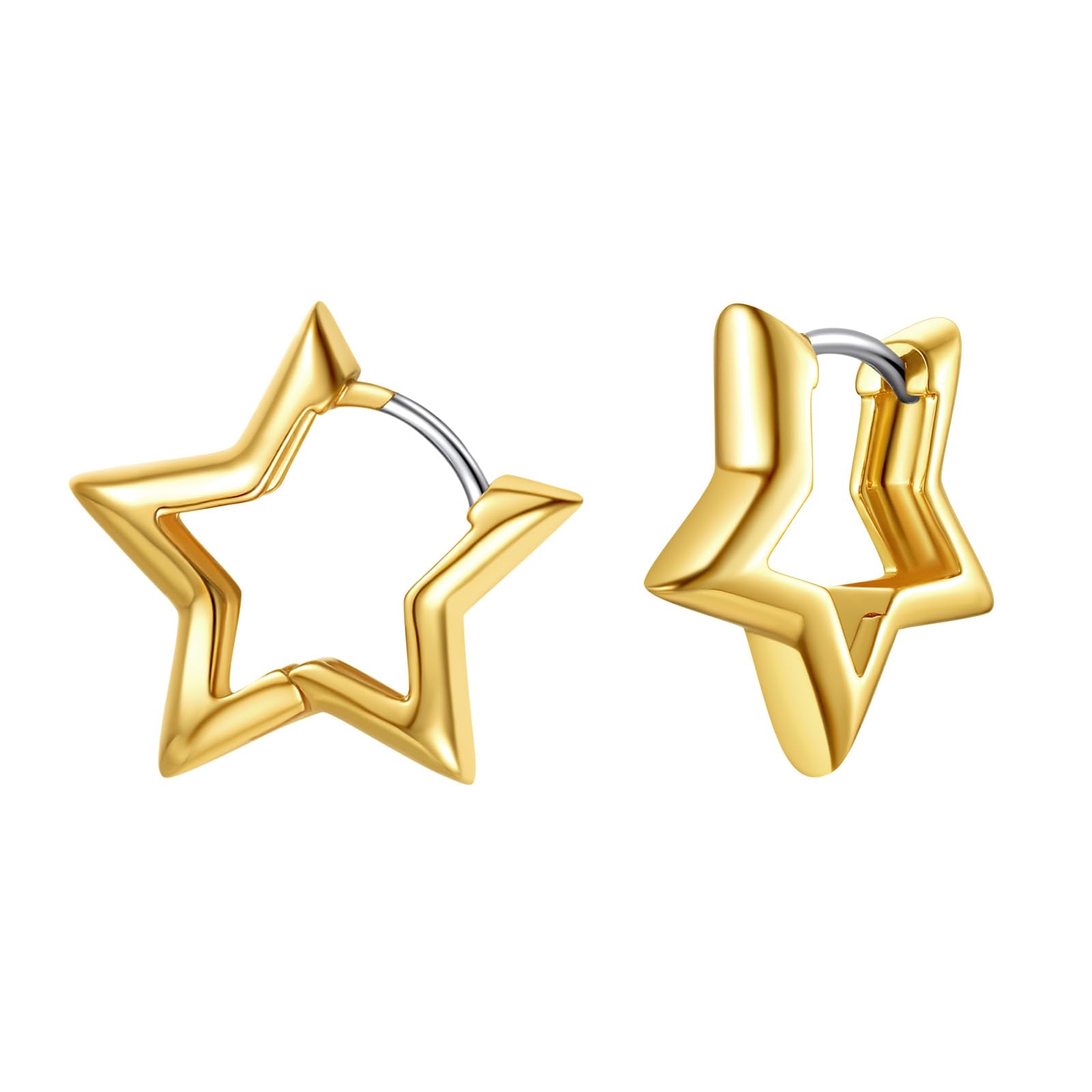 FindChic Star Huggie Earrings for Women, 14K Gold Plated Small Star Hoops