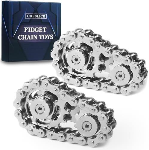 Fidget Spinners Toys for Adults Metal Figette Bike Chain Pain Stim Fidgets Toy for Teens ADHD Cool Gadgets Desk Offices Gift Anxiety Relief Items Stress Tool Sensory Spiky Toy for Autism - Silver 2pc
