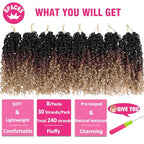 Unionbeauty Pre-twisted Yanky Twist Crochet Hair 8Inch 8 Bundles Pre-looped Passion Twist Crcochet Braids Hair with Bouncy Ombre Brown to Blonde Micro Twist Synthetic Braiding Hair Extensions 1B3027#