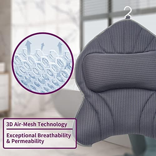 Extra Thick Large Bath Pillow with Neck,Back,Head Support for Bathtub, Spa, Soaking Gray(21''x17'')