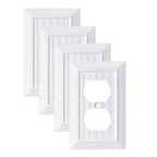 Pure White Classic Beadboard Wall Plates,Light Switch Covers,Electrical Outlet Covers, Switch Plates of Various Combination, Nature Bamboo Fiber Wall plate (1 Gang Duplex 4 Pack)