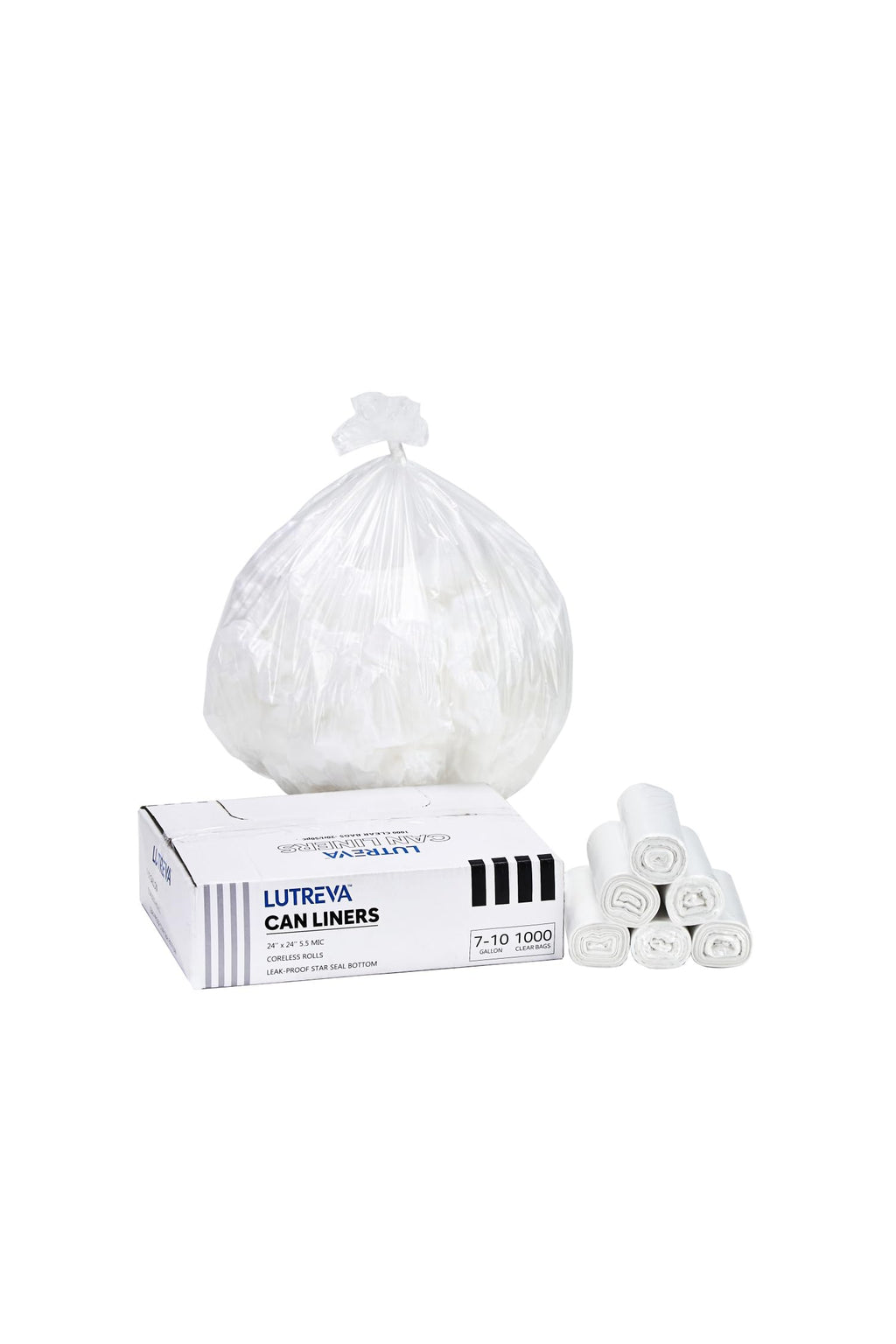 LUTREVA 7-10 Gallon Trash Can Liners 1000 Count Garbage Bags 24'' x 24'' Clear