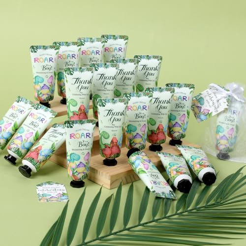 50 Pack Bulk Hand Cream Gifts Sets, Baby Shower Favors and Wedding Welcome Bag Stuffers for Guests with Thank You Card and Organza Gift Bags, Appreciation Gifts, Bridal Shower Favors (Dinosaur)