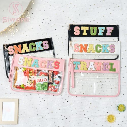 Snack Bags Clear Pouch Travel Makeup Bag Chenille Letter Bags for Zipper Pouch Clear Cosmetic Bag Clear Tote Bag Makeup Travel Bag for Women