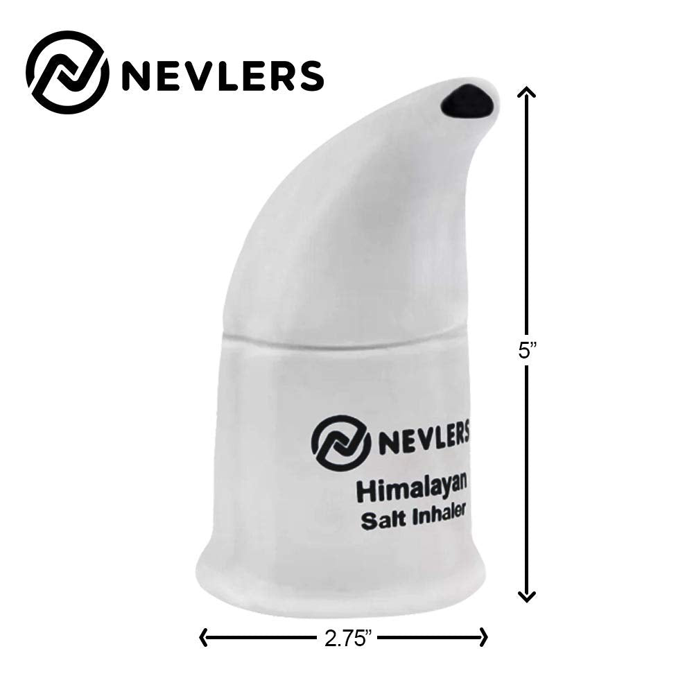Nevlers White Himalayan Salt Inhaler for Lungs & Nose w/ 6 Oz Coarse Pink Himalayan Sea Salt | Portable Ceramic Himalayan Pink Salt Inhaler | Natural Homeopathic Sinus & Asthma Relief Smelling Salts