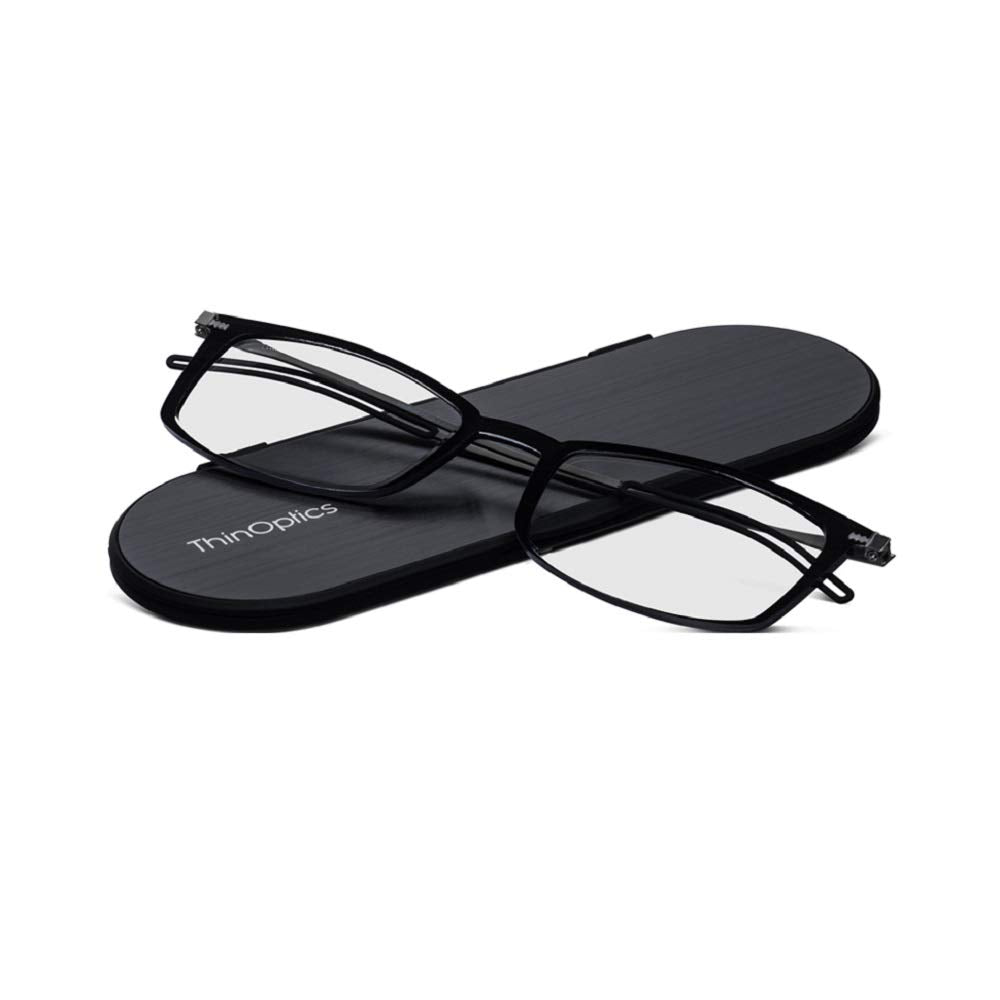 ThinOptics Unisex Adult Glasses Reading, Regular Case / Rectangle Black, 2.00 US