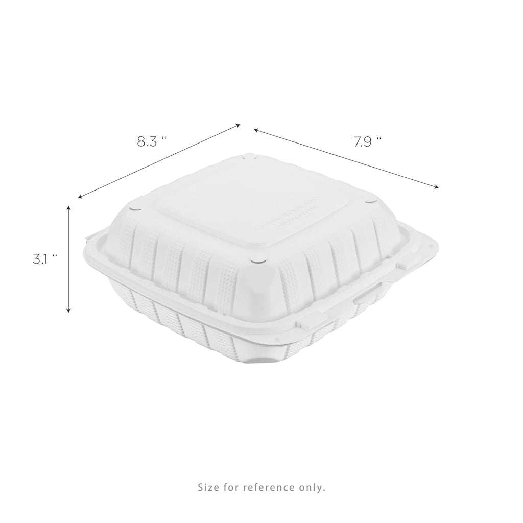 KARAT EARTH Clamshell Take Out Food Containers [8"x8" - 200 ct] To Go Containers | Microwavable, Freezer Safe, Soak-Resistant, Durable, Stackable | Vented for Hot/Cold Foods, White