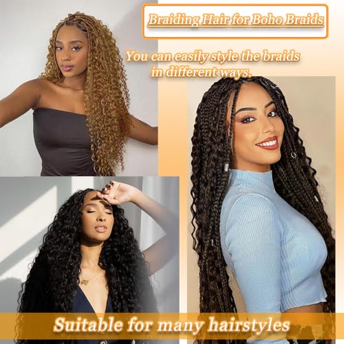 Human Braiding Hair Mix Synthetic Boho Hair for Braiding, 18 Inch Wet and Wavy Braiding Hair 2 Pcs Deep Wave Bulk Hair for Braiding Curly Bohemian Hair Extensions (P4/27, 20INCH)