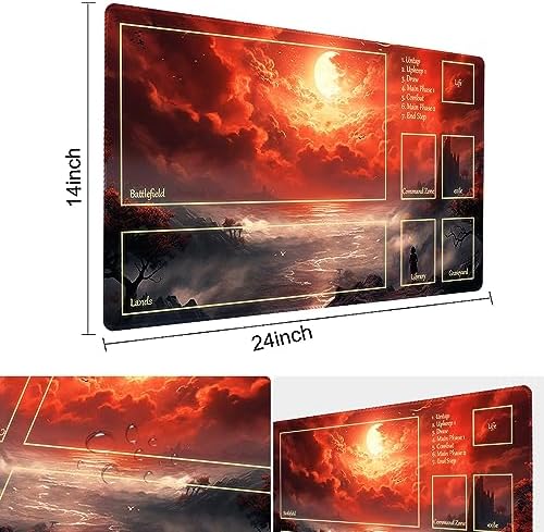 MTG Playmat Size 24x14in Free Storage Bags Non-Slip Backing Printing, Ideal for Card Game Enthusiasts TCG Playmat (with Zone,Bloody Night)