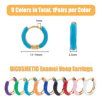 DICOSMETIC 9 Pairs Enamel Hoop Earring 15-16mm Colored Hoop Earrings 18K Gold Plated Huggie Hoops Earrings Small Cute Statement Earring Stainless Steel Fashion Jewelry Set for Women