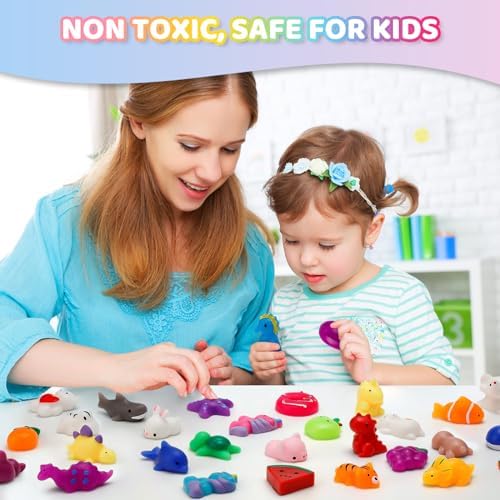 100 Pack Mochi Squishy Toys, Party Favors for Kids 4-8-12, Classroom Birthday Xmas Gifts Treasure Box Prizes Goodie Bag Stuffers, Mini Squishy Fidget Toys, Carnival Prizes in Bulk
