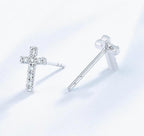 14K Hypoallergenic White Gold Plated Small Cross Silver Stud Earrings