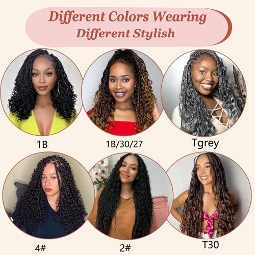 Goddess Box Braids Crochet Hair for Black Women 18 Inch 8 Packs Boho Crochet Braids with Curly Ends Pre Looped Bohemian Knotless Short Crochet Boho Braids Mermaid Box Braids Crochet Hair(18 Inch 2#)