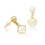 Pearl Shell Earrings for Women, 18K Gold Plated Brass Boho Drop Earrings with Freshwater Pearl & Mother of Pearl, Hypoallergenic Beach Jewelry Gifts