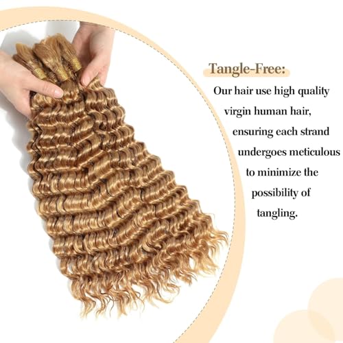 Human Braiding Hair Deep Wave Bulk Human Hair Braiding 100g/Pack 20 Inch Color 27# 10A Brazilian Virgin Human Hair No Weft Curly Braiding Extensions for Boho Braids (Color27#, 20inch,100g)