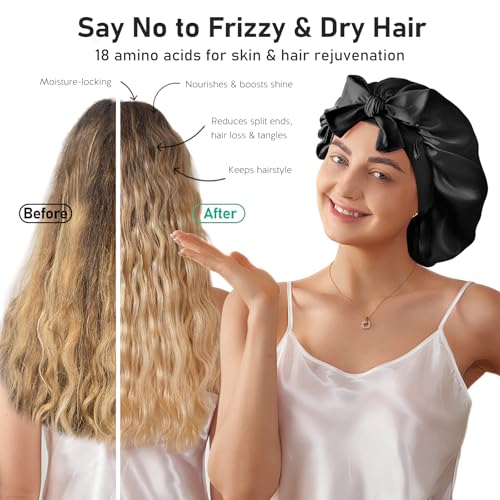 LitBear 100% Mulberry Silk Bonnet for Sleeping Women, 6A 22 Momme, Large Double-Layer Silk Hair Wrap with Tie Band, Non-Slip Silk Turban, Includes Silk Scrunchie