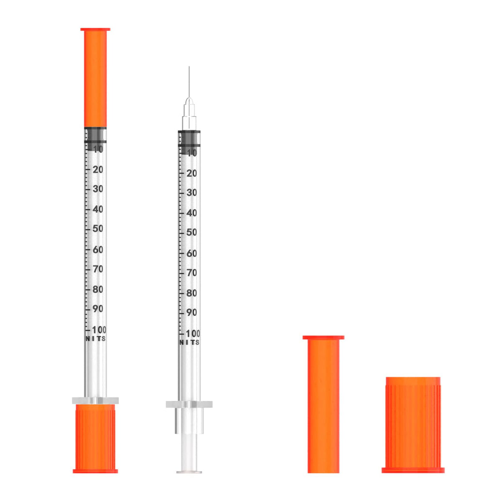 U-100 Syringes with Needle 1ml/cc 29G 1/2'' Disposable Syringe, Individual Wrapped, 100 PACK