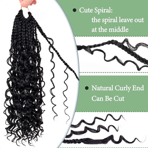 Goddess Box Braids Crochet Hair 12 Inch 8 Packs Pre-looped Bohemian Crochet Boho Box Braids With Curly Ends 3X Crochet Braids for Women Synthetic Braiding Hair (12 inch, #1B)