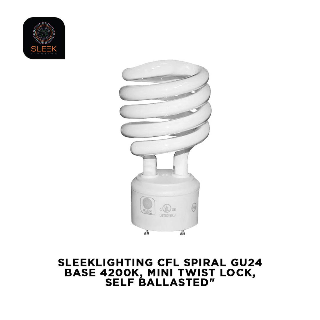 SLEEKLIGHTING - GU24 Base 2 pins- 23Watt 4200k 1600lm 2 Prong Light Bulbs- -Mini Twist Lock Spiral -Self Ballasted CFL Fluorescent Bulbs- 1600lm Warm White 4 Pack (100 Watt Equ) (4200k)