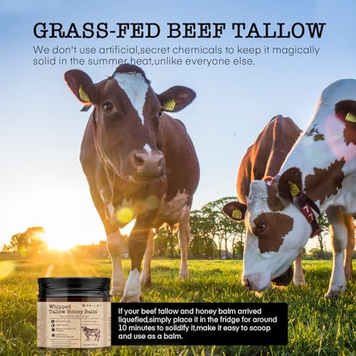 Beef Tallow and Honey Balm for Skin: Grass Fed Whipped Beef Tallow With Honey Face Body Moisturizer 4oz - Organic Unscented Fast Absorption Tallow Cream Infused with Manuka Honey Beeswax Olive Oil