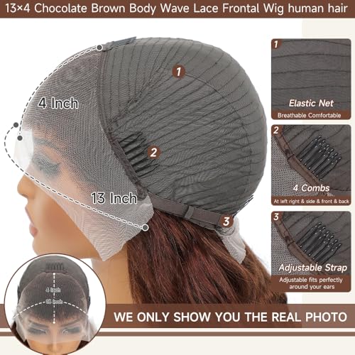 24 Inch Chocolate Brown Lace Front Wig 13x4 Body Wave Lace Front Wigs Human Hair Pre Plucked with Baby Hair Brown Wig Human Hair 200 Density HD Lace Frontal Wigs Human Hair