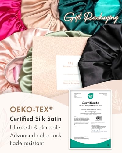 BONNET QUEEN Silk Bonnet for Sleeping for Women Satin Bonnet Double Layer Reversible in 2 Color Adjustable Hair Bonnet Satin Lined Night Sleep Cap for Curly Hair, Dark Green+Aqua