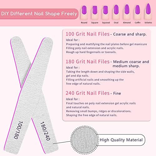 50Pcs Nail File Set, Emery Board Nail Files 100/180 Grit for Poly Nail Extension Gel and Acrylic Nails Nail File for Natural Nails Nail Filers Manicure Tool